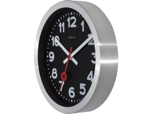 Wandklok NeXtime 'Station' Ø19 cm, geborsteld aluminium     zwart