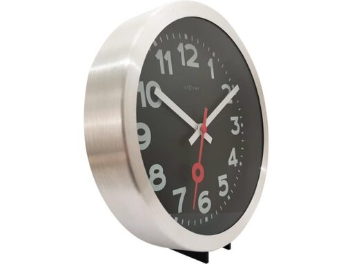 Wandklok NeXtime 'Station' Ø19 cm, geborsteld aluminium     zwart