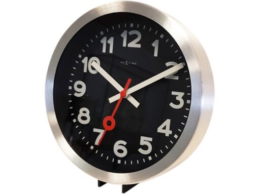 Wandklok NeXtime 'Station' Ø19 cm, geborsteld aluminium     zwart