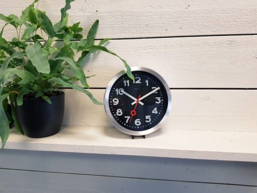 Wandklok NeXtime 'Station' Ø19 cm, geborsteld aluminium     zwart