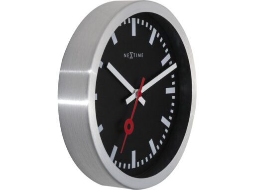 Wandklok NeXtime 'Station' Ø19 cm, geborsteld aluminium     zwart