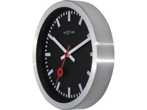 Wandklok NeXtime 'Station' Ø19 cm, geborsteld aluminium     zwart