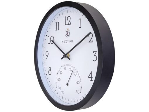 Buitenklok Nextime dia 30.5cm Marigold met temperatuur      cijfers, zwarte rand witte wijzerplaat plastic