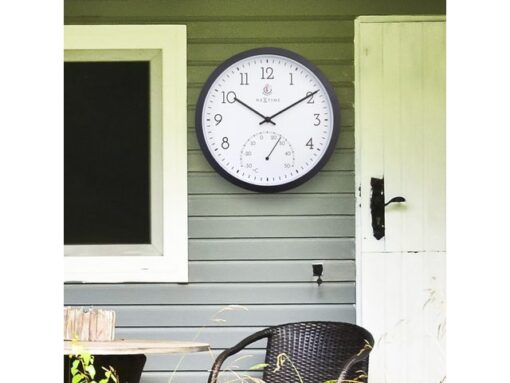 Buitenklok Nextime dia 30.5cm Marigold met temperatuur      cijfers, zwarte rand witte wijzerplaat plastic