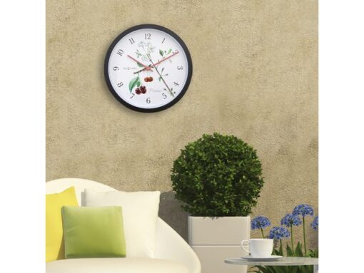 Buitenklok Nextime dia 30.5cm Prunus cijfers, zwarte rand   witte wijzerplaat plastic