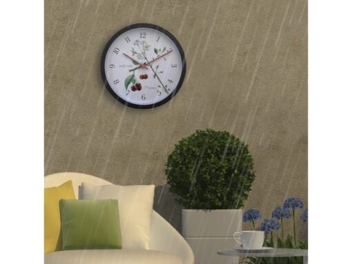Buitenklok Nextime dia 30.5cm Prunus cijfers, zwarte rand   witte wijzerplaat plastic
