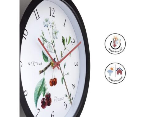 Buitenklok Nextime dia 30.5cm Prunus cijfers, zwarte rand   witte wijzerplaat plastic