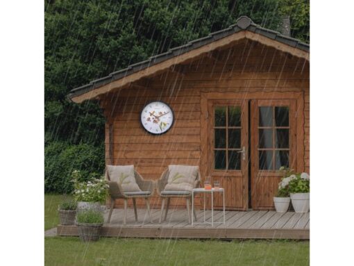Buitenklok Nextime dia 30.5cm Silene cijfers, zwarte rand   witte wijzerplaat plastic