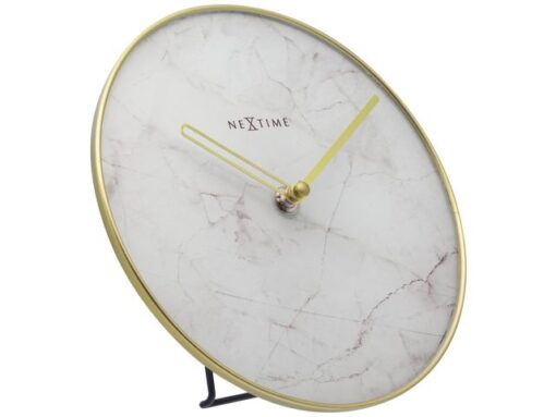 NeXtime - Tafelklok - Ø 20 cm - Glas / Metaal - Wit -       'Marble'