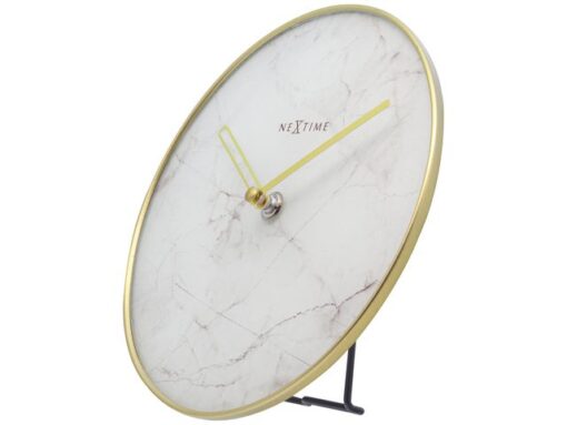 NeXtime - Tafelklok - Ø 20 cm - Glas / Metaal - Wit -       'Marble'