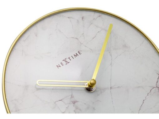 NeXtime - Tafelklok - Ø 20 cm - Glas / Metaal - Wit -       'Marble'