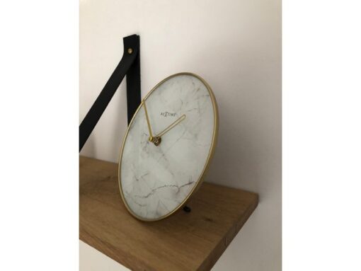 NeXtime - Tafelklok - Ø 20 cm - Glas / Metaal - Wit -       'Marble'