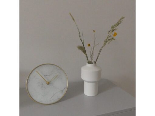 NeXtime - Tafelklok - Ø 20 cm - Glas / Metaal - Wit -       'Marble'