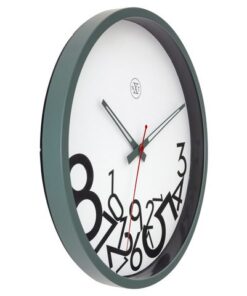 nXt's Dropped Numbers stille wandklok (30cm) heeft een trendy groene rand en witte rand. De klok heeft een grappige wijzerplaat met "gevallen" index cijfers.Geniet van het leven en leef in het nu! Deze klok werkt op 1 x AA batterij (niet inbegrepen).