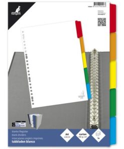 assorti gekleurde tabs. De tabs en de ponsgaten zijn kunststof (mylar) versterkt. Per set verpakt in een krimp. A4. 23-gaats. 5-delig.