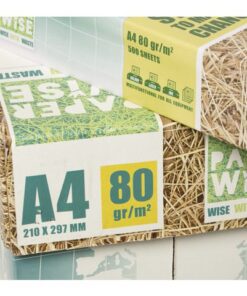graan en suikerriet. Dit duurzame print- en kopieerpapier met een zeer lage milieu impact heeft een witte kleur en is Elementair Chloorvrij (ECF) gebleekt. PaperWise print- en kopieerpapier wordt met 100% groene energie geproduceerd en is geschikt voor dubbelzijdig printen en kopiëren. Het print- en kopieerpapier van PaperWise is gecertificeerd voor archivering tot 100 jaar (ISO-9706) en is uitstekend recyclebaar via archiefvernietiging en de normale oud-papierstroom. Het milieuvriendelijke kantoorpapier is geschikt voor alle soorten printers en digitale multifunctionele kopieerapparaten en is haarscherp in kleur en zwartwit te bedrukken. Pak à 500 vel. Het papier heeft de volgende keurmerken ISO 9706