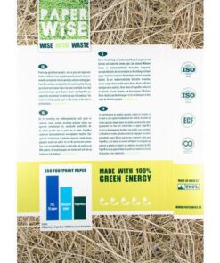 graan en suikerriet. Dit duurzame print- en kopieerpapier met een zeer lage milieu impact heeft een witte kleur en is Elementair Chloorvrij (ECF) gebleekt. PaperWise print- en kopieerpapier wordt met 100% groene energie geproduceerd en is geschikt voor dubbelzijdig printen en kopiëren. Het print- en kopieerpapier van PaperWise is gecertificeerd voor archivering tot 100 jaar (ISO-9706) en is uitstekend recyclebaar via archiefvernietiging en de normale oud papierstroom. Het milieuvriendelijke kantoorpapier is geschikt voor alle soorten printers en digitale multifunctionele kopieerapparaten en is haarscherp in kleur en zwartwit te bedrukken. Pak à 500 vel. Het papier heeft de volgende keurmerken ISO 9706