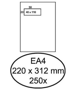 een lijmlaag die met een papieren strook is afgedekt. Na het verwijderen van de strook en het aandrukken van de klep is de envelop permanent gesloten. Formaat 220x312mm
