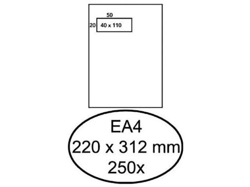 Akte envelop met venster Raadhuis 220x312mm C4 wit met      plakstrip doos a 250 stuks