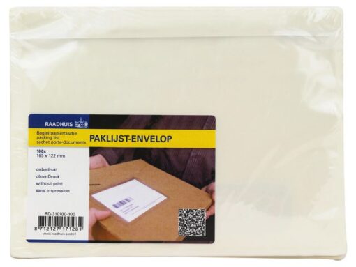 Raadhuis Paklijstenvelop binnenmaat 165x122mm A6 50 micron blanco    100 stuks