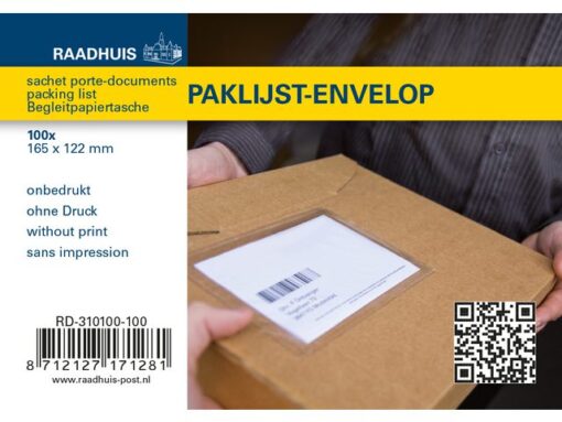Raadhuis Paklijstenvelop binnenmaat 165x122mm A6 50 micron blanco    100 stuks