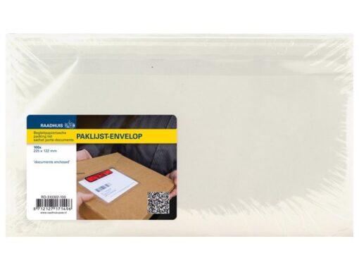Raadhuis Paklijstenvelop binnenmaat 225x122mm DL 50 micron documents enclosed 100 stuks