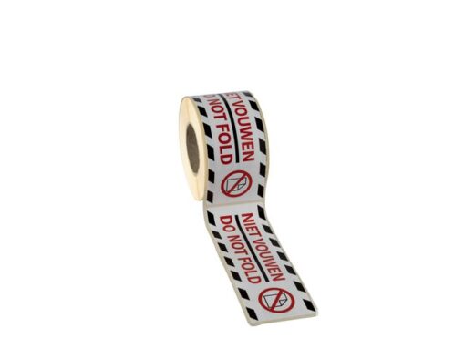 Gevaaretiket Raadhuis 46x125mm rol 250 stuks Do not fold    EN/NL wit/rood