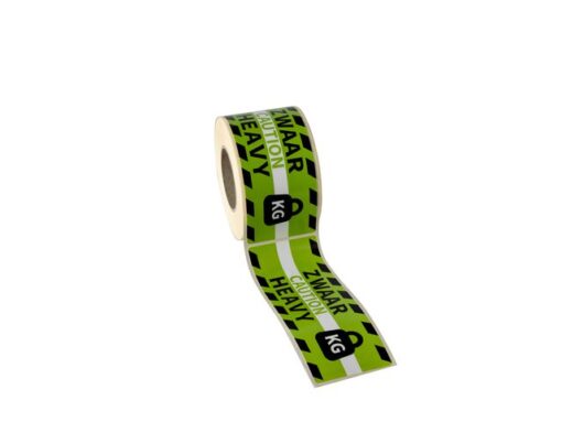 Gevaaretiket Raadhuis 46x125mm rol 250 stuks Heavy caution  EN/NL groen