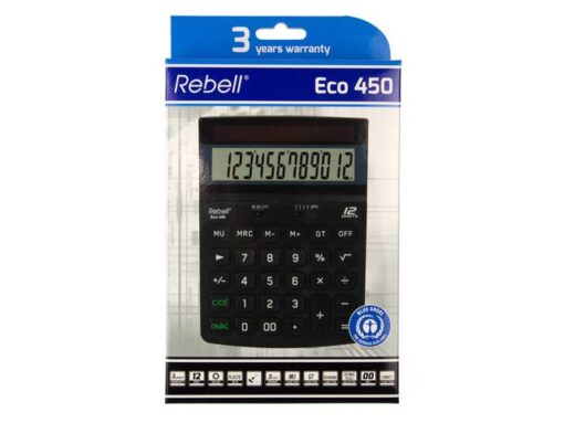 Calculator Rebell ECO 450 BX zwart desk 12 digit Blauwe     Engel certificaat