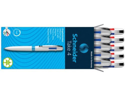Balpen Schneider Take 4 wit/licht blauw