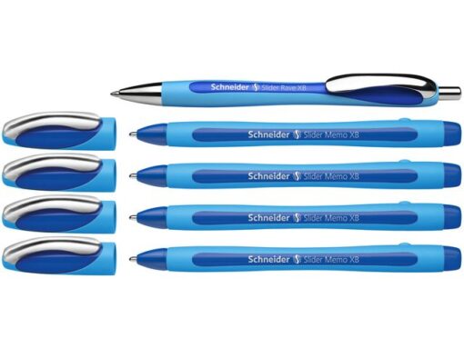 Balpen Schneider Memo XB blauw 4st. + 1x Gratis Slider Rave blauw in etui