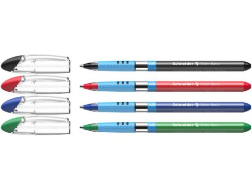 Balpen Schneider Slider Basic XB etui a 4 stuks w.v. 1      gratis