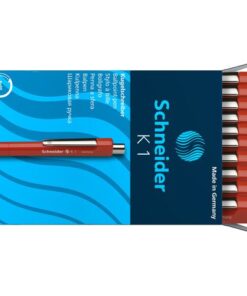 Klassieke drukbalpen met robuuste staalclip en metalen drukknop. De kleur van de pen geeft de schrijfkleur aan. Verwisselbare jumbovulling met slijtvaste edelstalen punt