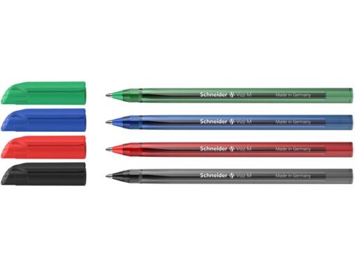 Balpen Schneider Vizz M blister a 4st. (zwart,rood,         blauw,groen)