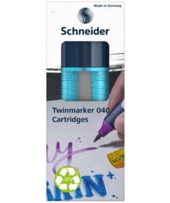 een fijne ronde punt (1mm) en een brushpunt. Het praktische aan deze twinmarkers is dat de ronde