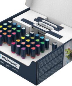 een fijne ronde punt (1mm) en een brushpunt. Het praktische aan deze twinmarkers is dat de ronde