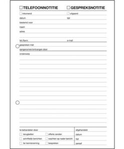 altijd bij de hand. Informatie kan exact geregistreerd en doorgestuurd worden. Met verwerkingsaanwijzingen (om aan te kruizen). Bovenzijde verlijmd als afscheurblok. FSC gecertificeerd. 60grams papier. Dekblad 200grams