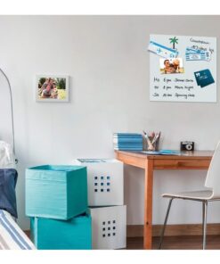 beschrijfbaar met glasbord-markeerstiften en alle in de handel gebruikelijke board- en krijtstiften. Droog en vochtig schoon te vegen. Gemaakt van 4 mm gehard veiligheidsglas volgens EN 121150-1. Op het product wordt 7 jaar garantie verleend. Met het ophangsysteem op de achterkant kan het glas-magneetbord zonder lijst worden opgehangen. Het formaat van het glas-magneetbord bedraagt 45x45 cm. Er worden twee sterke neodym-magneten en bevestigingsmateriaal meegeleverd.
