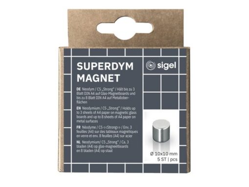 Magneten Sigel voor glasbord set 5stuks zilverkleurig C5    sterk rond 10x10mm