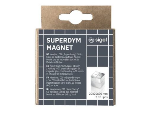 Magneten Sigel voor glasbord set 2stuks zilverkleurig C20   Super-sterk 20x20x20mm