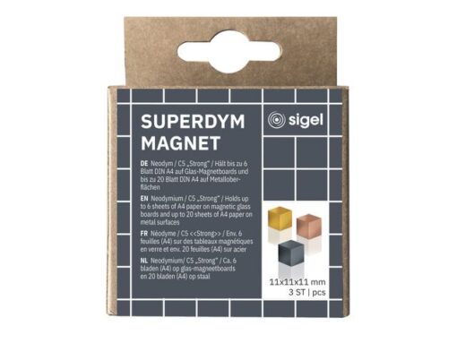 Magneten Sigel voor glasbord set 3kleuren C5 sterk          11x11x11mm titaangrijs/koper/goud