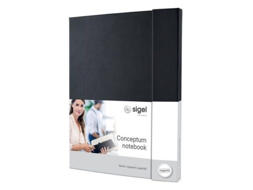Sigel Notitieboek Conceptum Pure A4+ zwart 5mm ruit hardcover met magneetsluiting. Genummerde pagina's, inhoudsopgave,