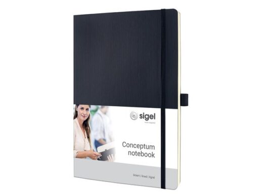Sigel Notitieboek Conceptum Pure A4 zwart gelinieerd softcover.   Genummerde pagina's, inhoudsopgave, sluiting d.m.v.