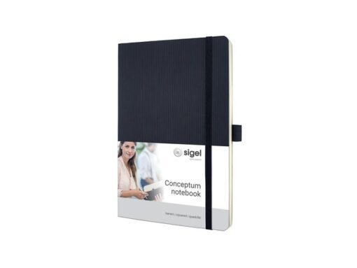 Sigel Notitieboek Conceptum Pure A5 zwart 5mm ruit softcover.     Genummerde pagina's, inhoudsopgave, sluiting d.m.v.