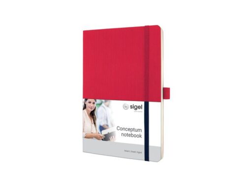Sigel Notitieboek Conceptum Pure A5 rood gelinieerd softcover.    Genummerde pagina's, inhoudsopgave, sluiting d.m.v.