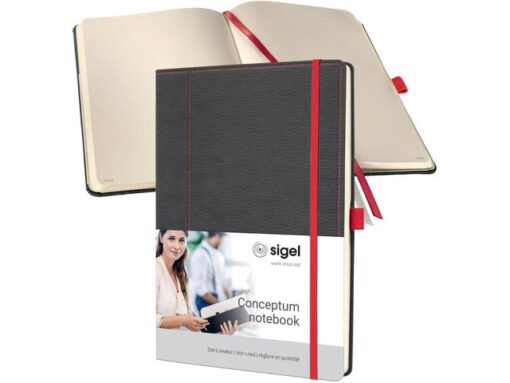 Sigel Notitieboek Conceptum A4 grijs-rood punt-gelijnd 194pag     80gr HC
