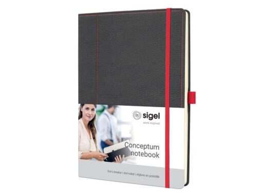 Sigel Notitieboek Conceptum A4 grijs-rood punt-gelijnd 194pag     80gr HC