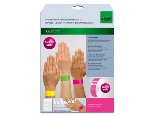 Evenementenbandjes Sigel super soft, 255x25mm 120 stuks     neon roze