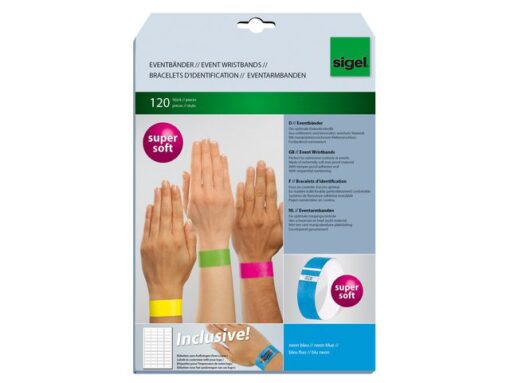 Evenementenbandjes Sigel super soft, 255x25mm 120 stuks     neon blauw
