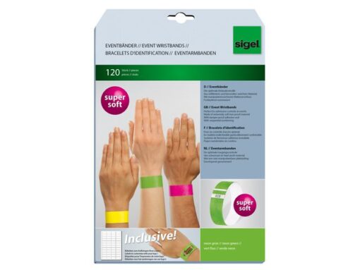 Evenementenbandjes Sigel super soft, 255x25mm 120 stuks     neon groen